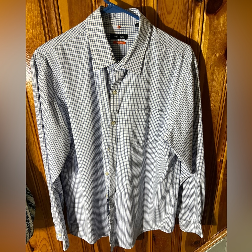 Men’s Traveller Van Heusen Long Sleeve Checkered Blue Shirt